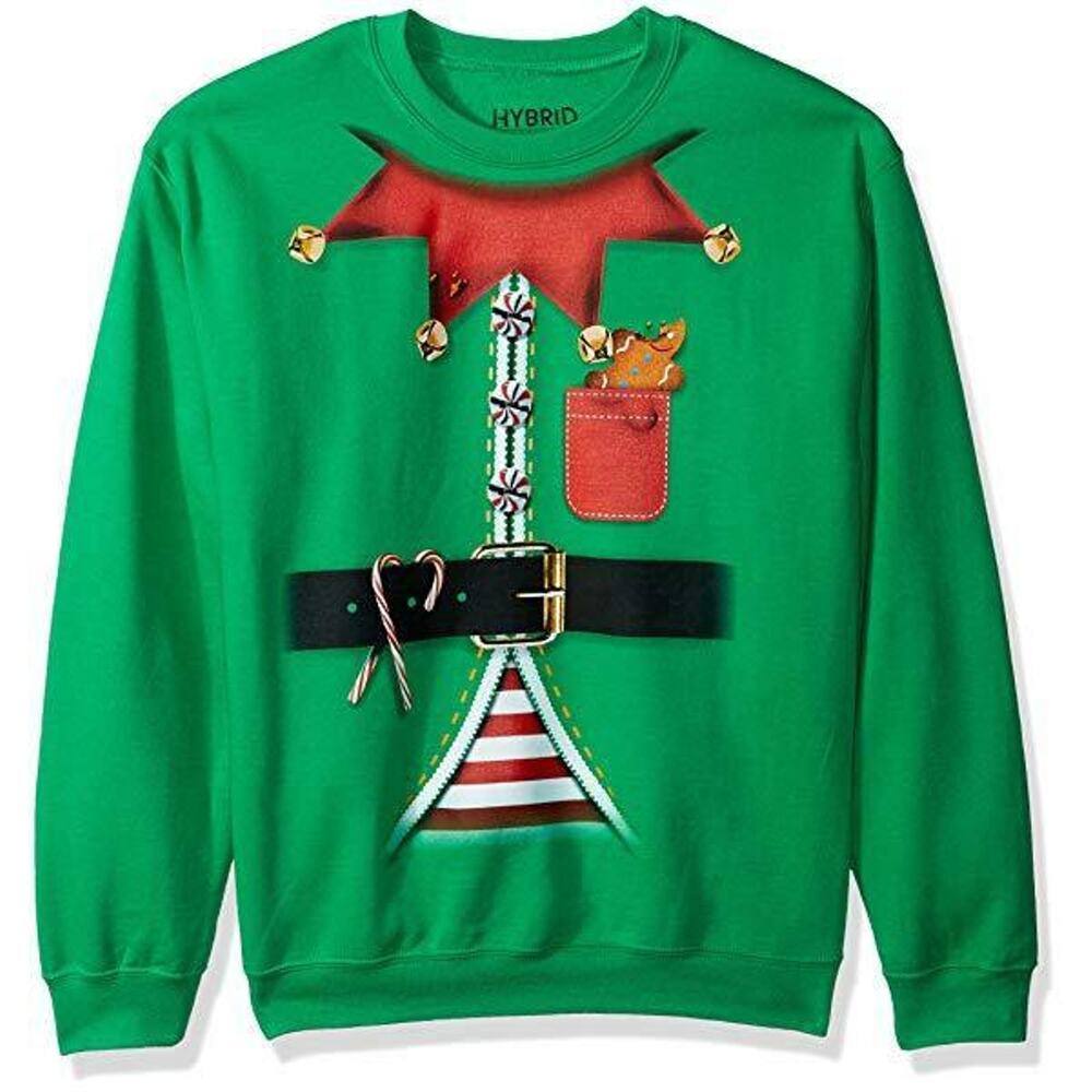 HYBRID elf Santas helper Christmas ugly green sweatshirt holiday toymaker Size M - Picture 5 of 5